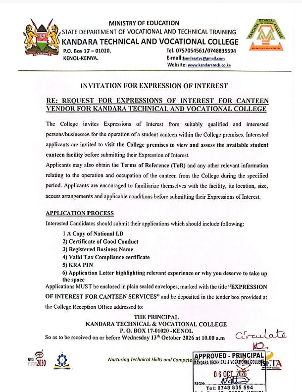 expression of interest (canteen)